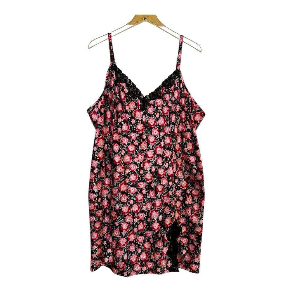 Cacique Floral Oh La La Cherie Nightie Negligee Black Sz 26 28 Silky Lace